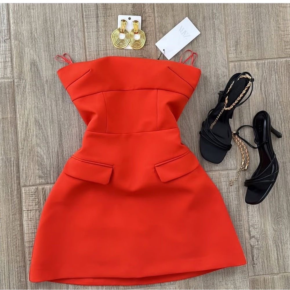 ZARA Orange Strapless Bandeau Mini Dress Playsuit – Size XS – NWT